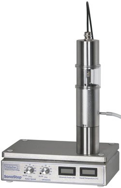 The SonoStep combines ultrasonication, stirring and pumping of samples in a compact design. It is easy to operate and can be used to deliver sonicated samples to analytic devices, e.g. for particle size measurement.