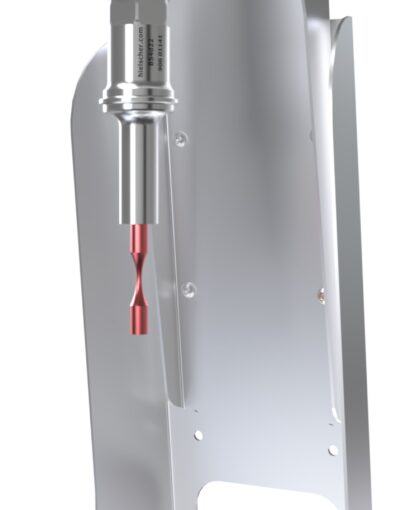 Dispositif d'essai de fatigue axiale : Sonicator UIP1000hdT avec éprouvette en « dog-bone » pour des essais de fatigue en traction-traction. Le dispositif d'essai de traction conforme à la norme ASTM comprend une éprouvette de traction et un extensomètre permettant de prédire avec précision la durée de vie en fatigue des lots d'éprouvettes.
