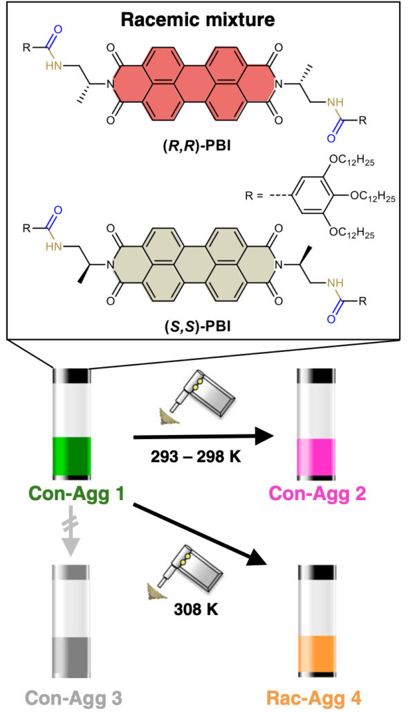 Precise control of self-assembly pathways by sonication allows for the production of three different racemic polymorphs of the polymer.