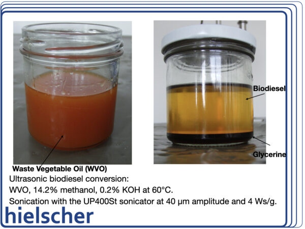 હિલ્સચર અલ્ટ્રાસોનિક બાયોડીઝલ રિએક્ટરનો ઉપયોગ કરીને કચરાના તેલ અને ચરબી (દા.ત., વપરાયેલ રસોઈ તેલ UCO) ને બાયોડીઝલમાં ફેરવો.