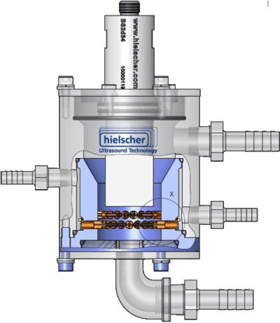 Ultraschall-Durchflussreaktor FC100L1K-1S mit MultiPhaseCavitator-Einsatz MPC48