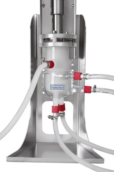 Sonicator UIP1000hdT with flow cell for the continuous emulsification of water-in-paraffin wax emulsions for candles and other wax products