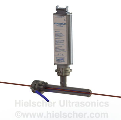 Ultrasonic transducer UIP1000hdT with sonotrode and wire guide for inline cleaning of wires (e.g. galvanized wires), cables and other endless profiles.